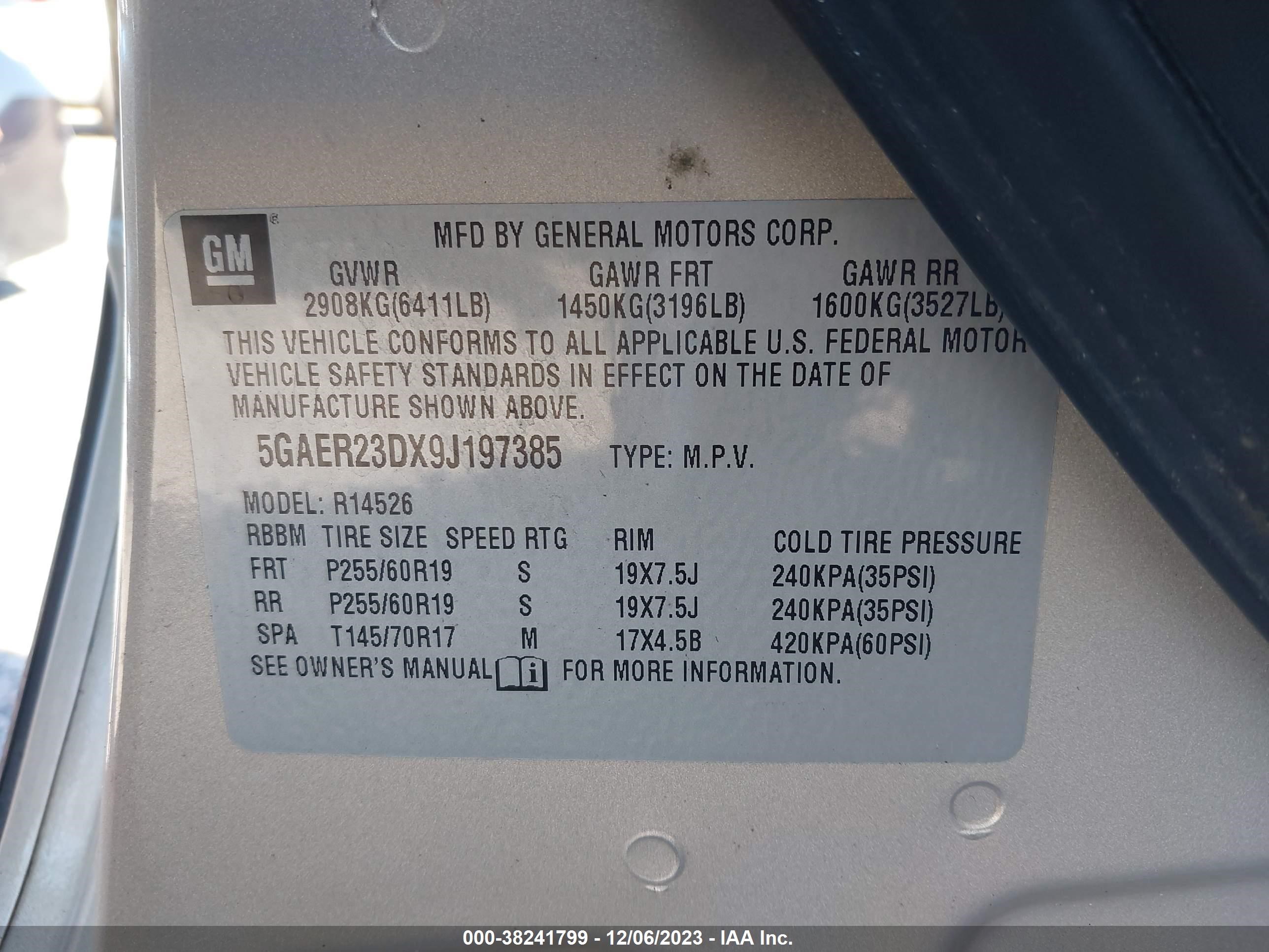 Photo 8 VIN: 5GAER23DX9J197385 - BUICK ENCLAVE 