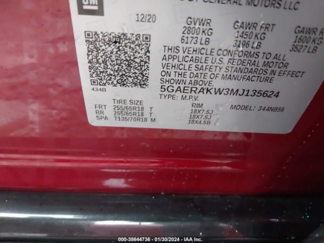 Photo 8 VIN: 5GAERAKW3MJ135624 - BUICK ENCLAVE 