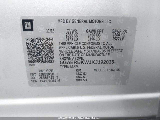 Photo 8 VIN: 5GAERBKW1KJ192035 - BUICK ENCLAVE 