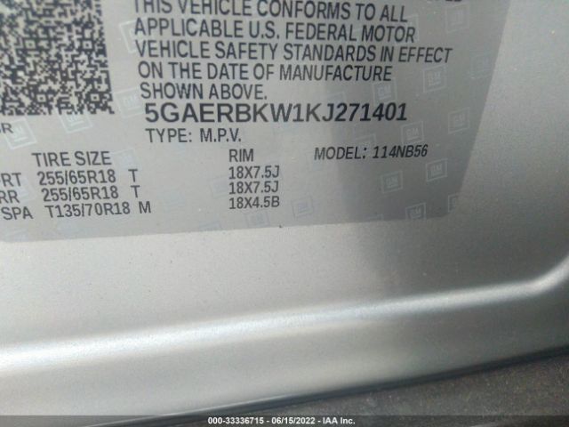 Photo 8 VIN: 5GAERBKW1KJ271401 - BUICK ENCLAVE 