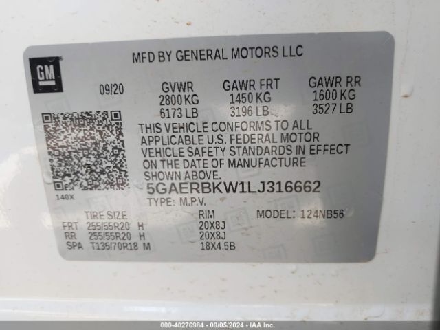 Photo 8 VIN: 5GAERBKW1LJ316662 - BUICK ENCLAVE 