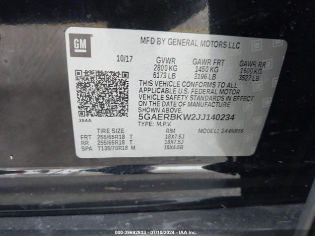 Photo 8 VIN: 5GAERBKW2JJ140234 - BUICK ENCLAVE 