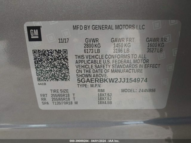 Photo 8 VIN: 5GAERBKW2JJ154974 - BUICK ENCLAVE 