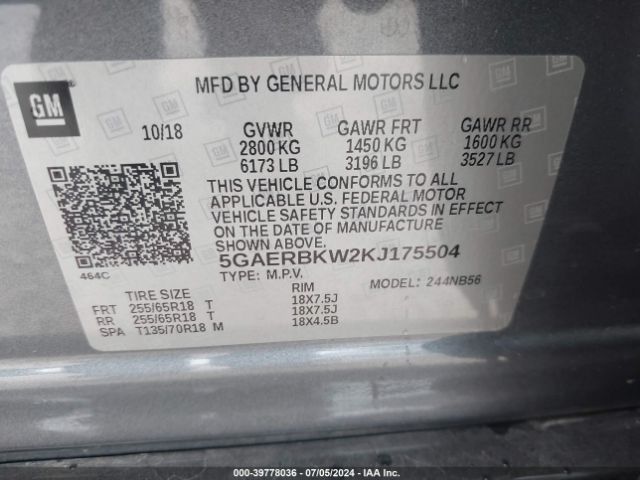 Photo 8 VIN: 5GAERBKW2KJ175504 - BUICK ENCLAVE 