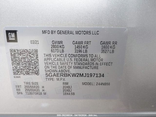 Photo 8 VIN: 5GAERBKW2MJ197134 - BUICK ENCLAVE 