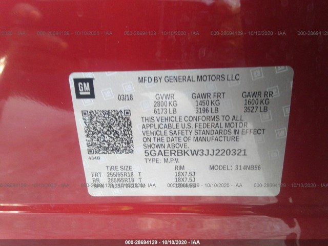 Photo 8 VIN: 5GAERBKW3JJ220321 - BUICK ENCLAVE 