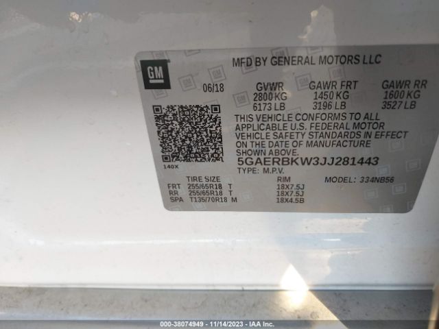 Photo 8 VIN: 5GAERBKW3JJ281443 - BUICK ENCLAVE 