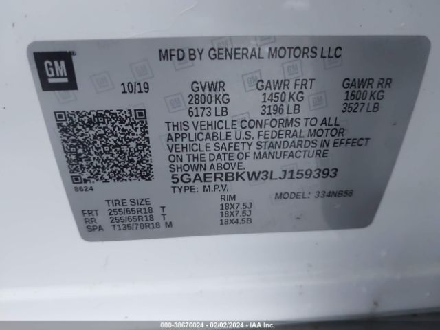 Photo 8 VIN: 5GAERBKW3LJ159393 - BUICK ENCLAVE 