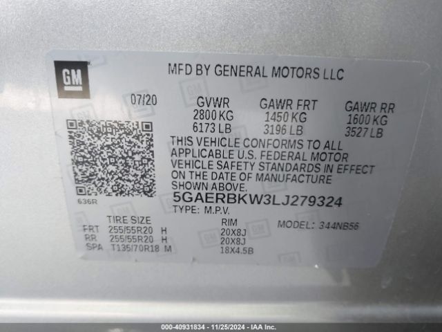 Photo 8 VIN: 5GAERBKW3LJ279324 - BUICK ENCLAVE 