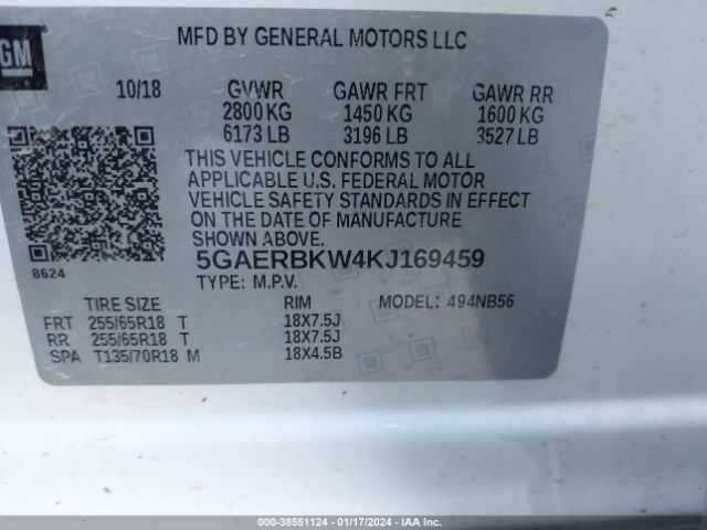 Photo 8 VIN: 5GAERBKW4KJ169459 - BUICK ENCLAVE 