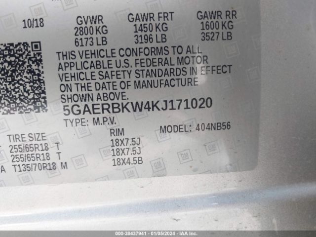 Photo 8 VIN: 5GAERBKW4KJ171020 - BUICK ENCLAVE 