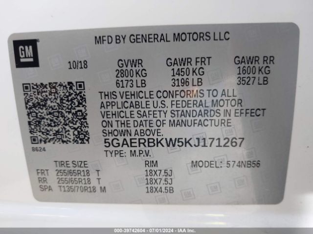 Photo 8 VIN: 5GAERBKW5KJ171267 - BUICK ENCLAVE 