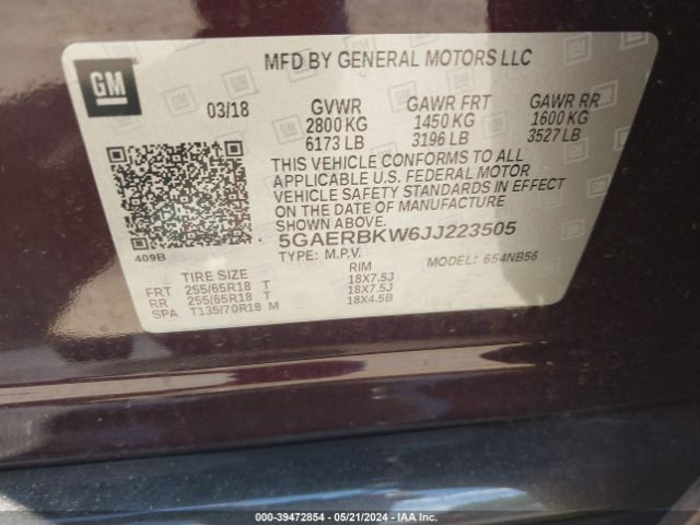 Photo 8 VIN: 5GAERBKW6JJ223505 - BUICK ENCLAVE 