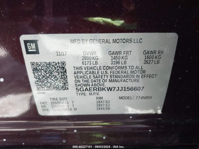 Photo 8 VIN: 5GAERBKW7JJ156607 - BUICK ENCLAVE 