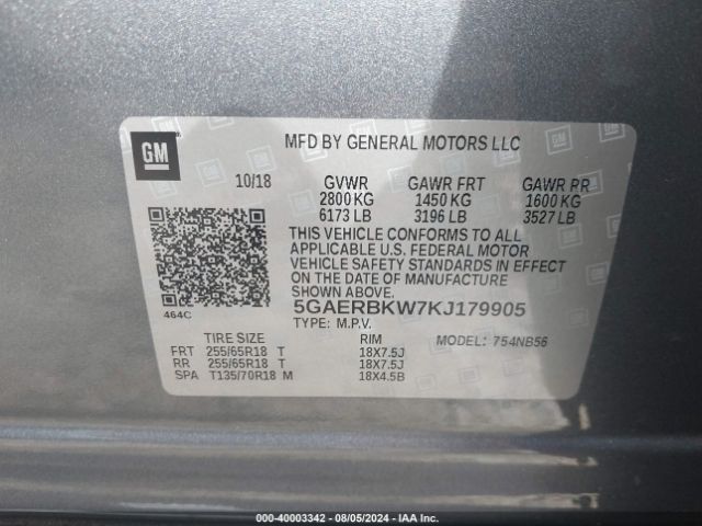 Photo 8 VIN: 5GAERBKW7KJ179905 - BUICK ENCLAVE 