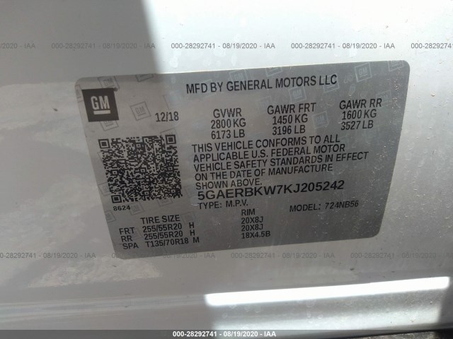 Photo 8 VIN: 5GAERBKW7KJ205242 - BUICK ENCLAVE 