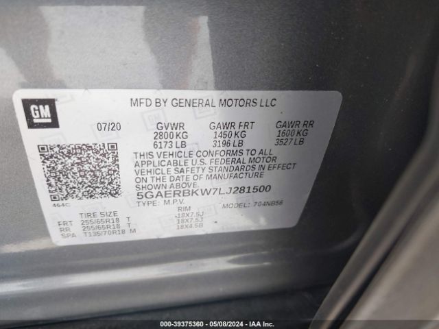 Photo 8 VIN: 5GAERBKW7LJ281500 - BUICK ENCLAVE 