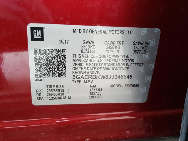 Photo 9 VIN: 5GAERBKW8JJ148645 - BUICK ENCLAVE ES 