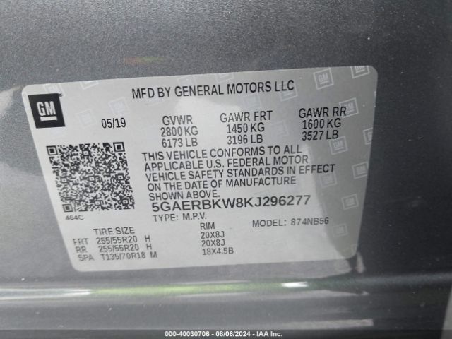 Photo 8 VIN: 5GAERBKW8KJ296277 - BUICK ENCLAVE 