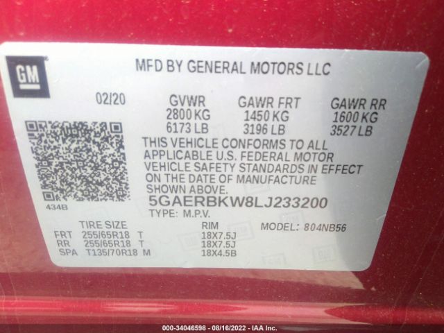 Photo 8 VIN: 5GAERBKW8LJ233200 - BUICK ENCLAVE 