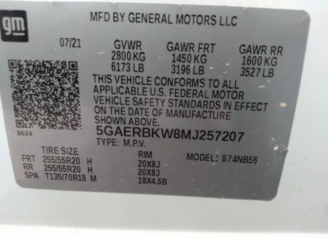 Photo 8 VIN: 5GAERBKW8MJ257207 - BUICK ENCLAVE 