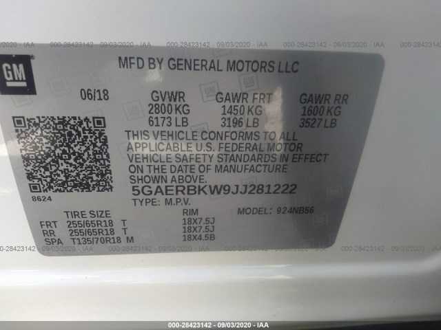 Photo 8 VIN: 5GAERBKW9JJ281222 - BUICK ENCLAVE 