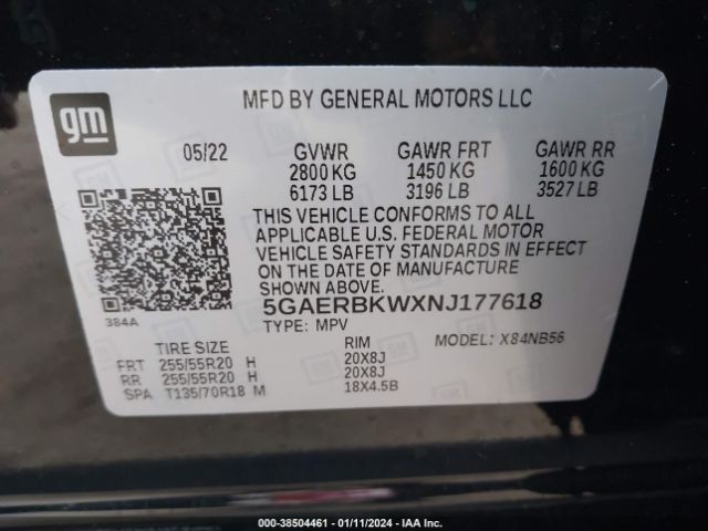 Photo 8 VIN: 5GAERBKWXNJ177618 - BUICK ENCLAVE 