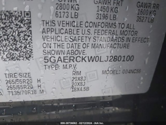 Photo 8 VIN: 5GAERCKW0LJ280100 - BUICK ENCLAVE 