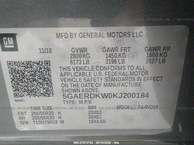 Photo 8 VIN: 5GAERDKW0KJ200184 - BUICK ENCLAVE 