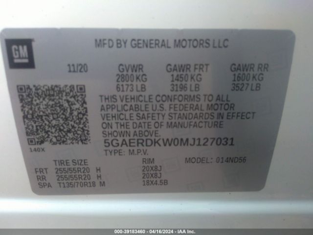 Photo 8 VIN: 5GAERDKW0MJ127031 - BUICK ENCLAVE 