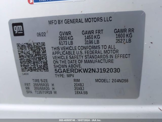 Photo 8 VIN: 5GAERDKW2NJ192030 - BUICK ENCLAVE 