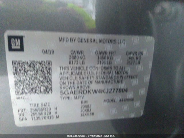 Photo 8 VIN: 5GAERDKW4KJ277804 - BUICK ENCLAVE 