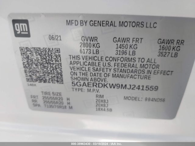 Photo 8 VIN: 5GAERDKW9MJ241559 - BUICK ENCLAVE 