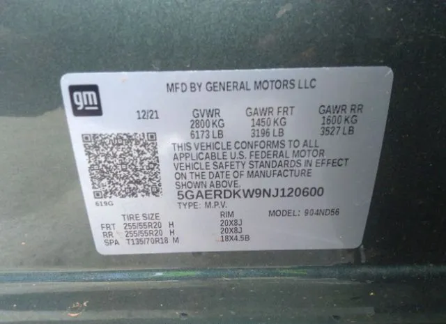 Photo 8 VIN: 5GAERDKW9NJ120600 - BUICK ENCLAVE 