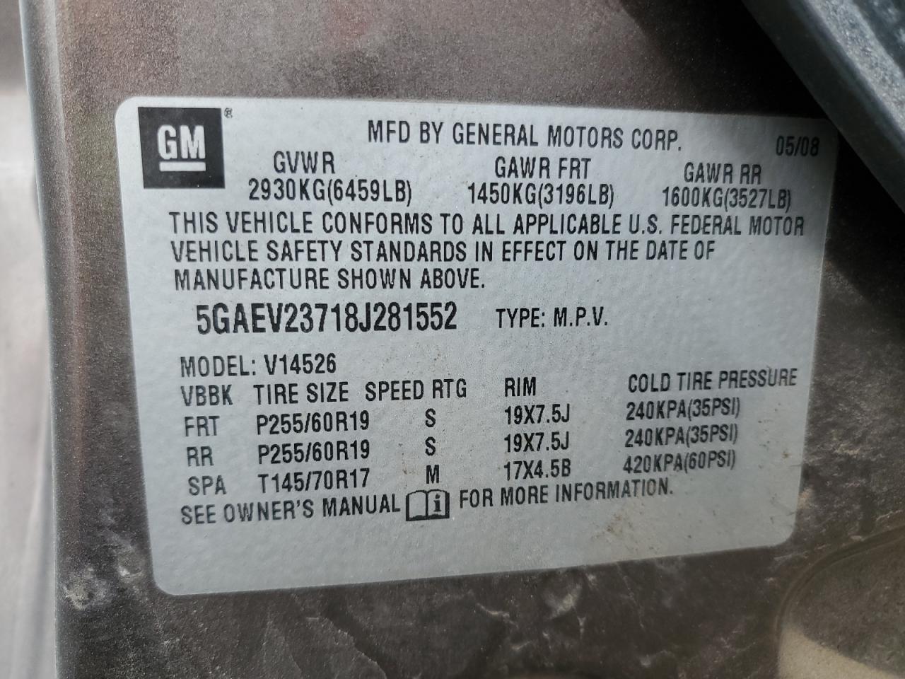 Photo 12 VIN: 5GAEV23718J281552 - BUICK ENCLAVE 