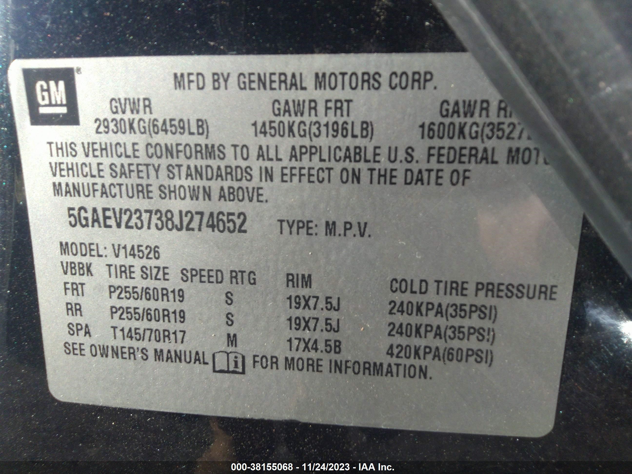 Photo 8 VIN: 5GAEV23738J274652 - BUICK ENCLAVE 