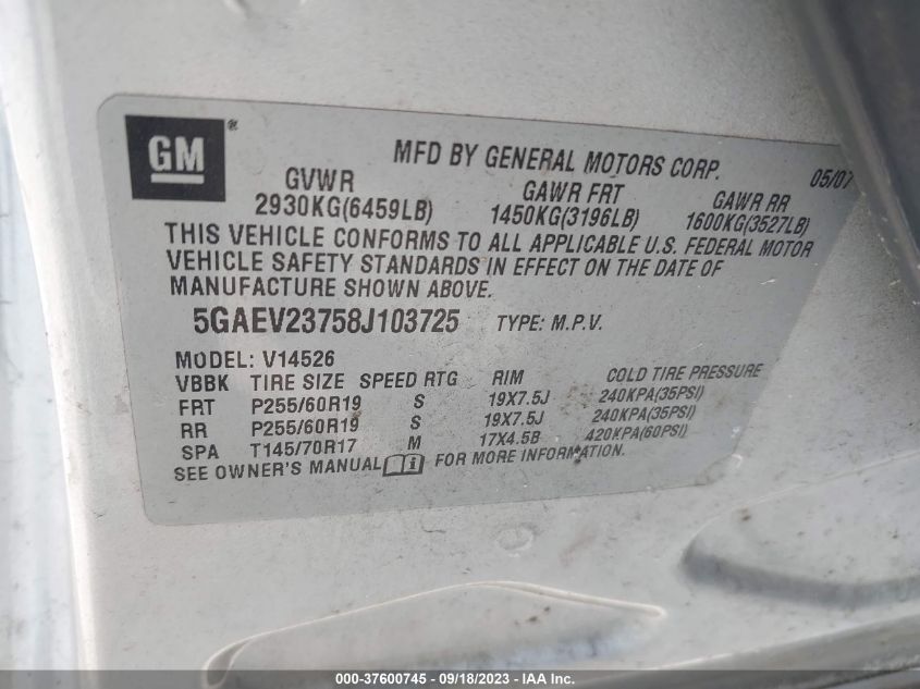 Photo 8 VIN: 5GAEV23758J103725 - BUICK ENCLAVE 