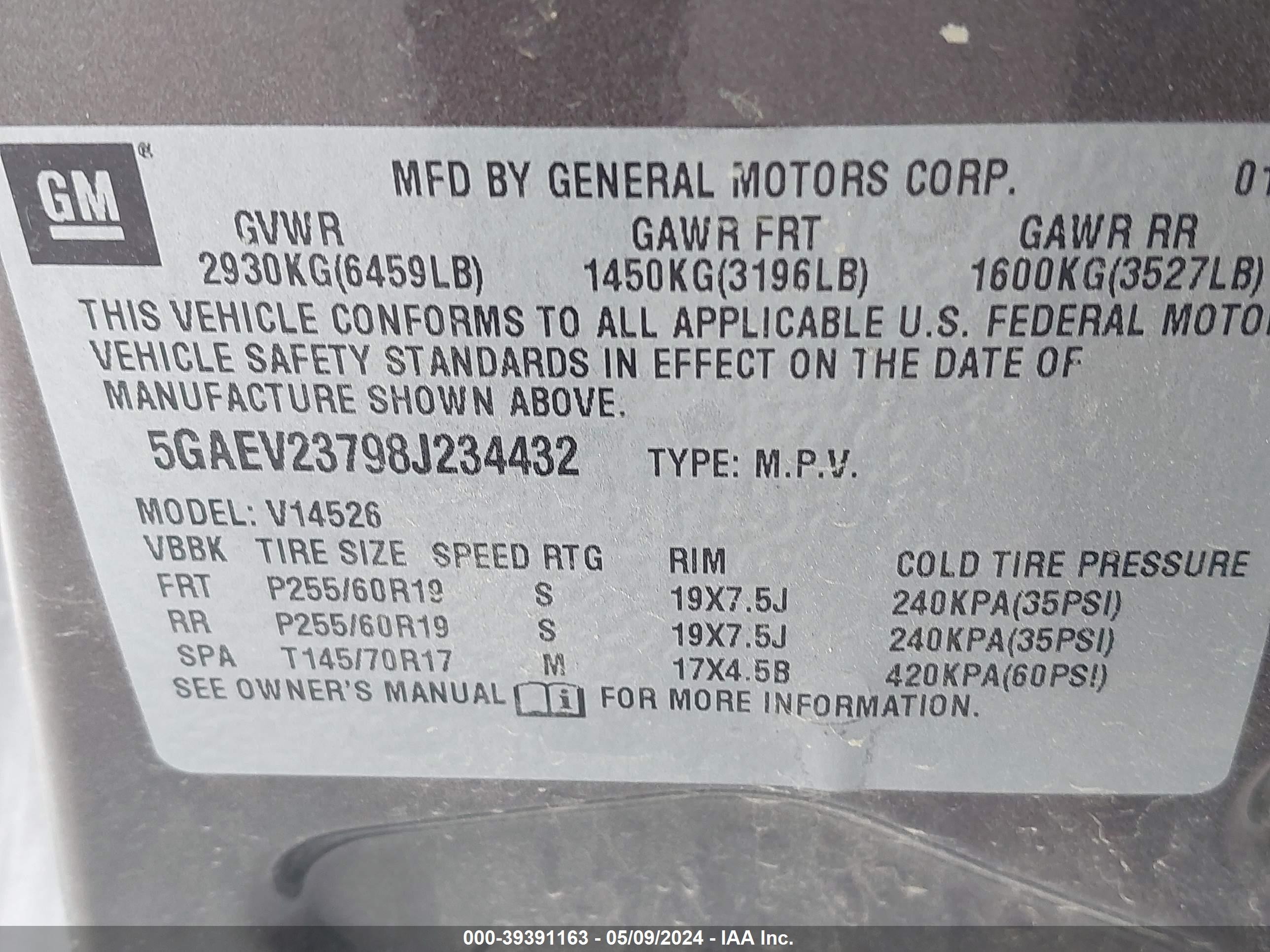 Photo 8 VIN: 5GAEV23798J234432 - BUICK ENCLAVE 