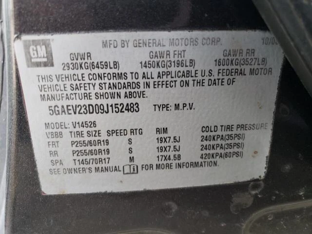 Photo 12 VIN: 5GAEV23D09J152483 - BUICK ENCLAVE CX 