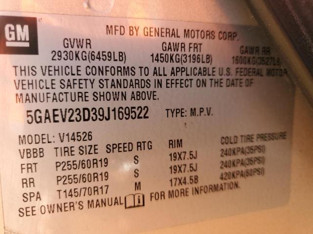 Photo 12 VIN: 5GAEV23D39J169522 - BUICK ENCLAVE CX 