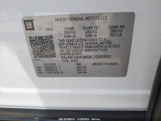 Photo 8 VIN: 5GAEVAKW0KJ289961 - BUICK ENCLAVE 