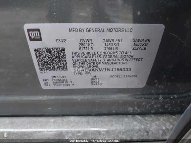 Photo 8 VIN: 5GAEVAKW1NJ156033 - BUICK ENCLAVE 