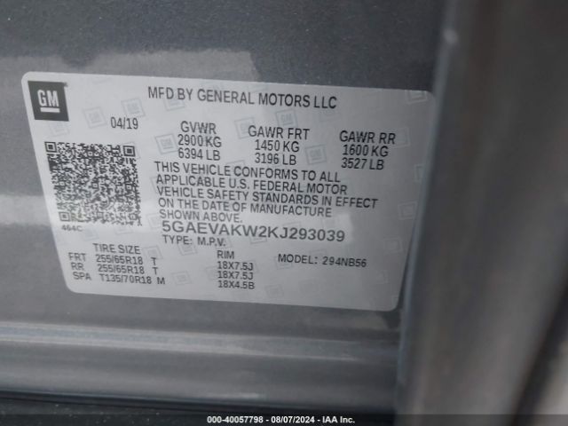 Photo 8 VIN: 5GAEVAKW2KJ293039 - BUICK ENCLAVE 