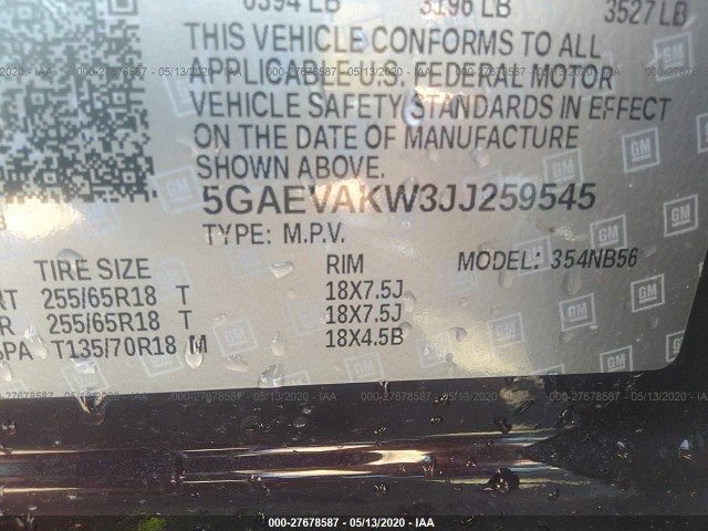 Photo 8 VIN: 5GAEVAKW3JJ259545 - BUICK ENCLAVE 