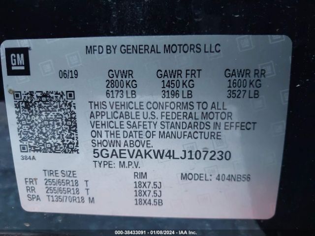 Photo 8 VIN: 5GAEVAKW4LJ107230 - BUICK ENCLAVE 