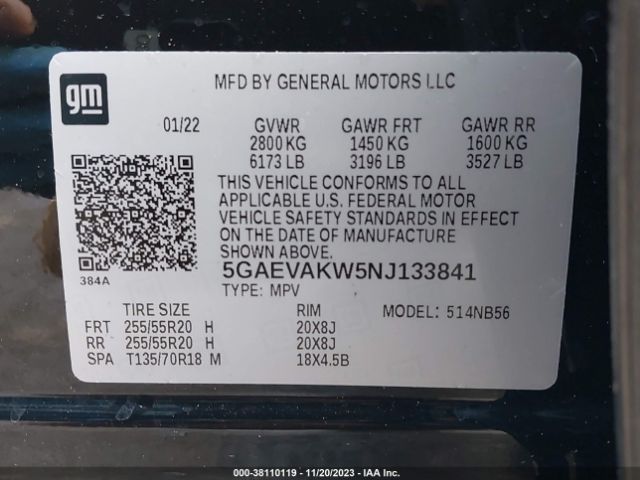 Photo 8 VIN: 5GAEVAKW5NJ133841 - BUICK ENCLAVE 