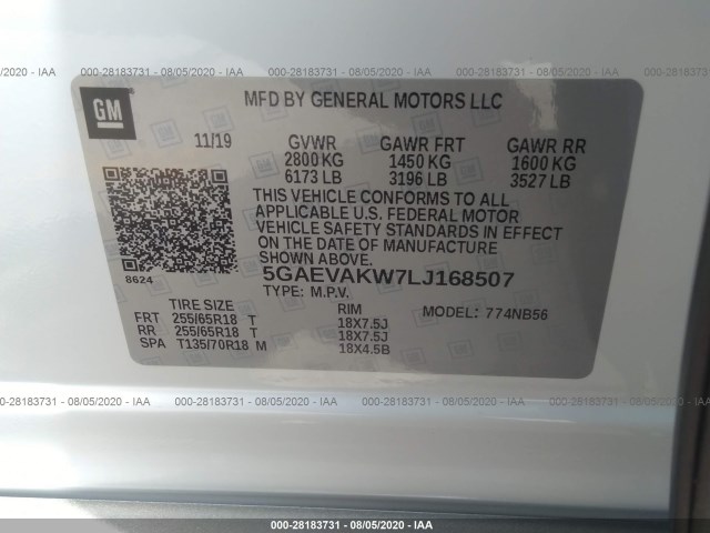 Photo 8 VIN: 5GAEVAKW7LJ168507 - BUICK ENCLAVE 