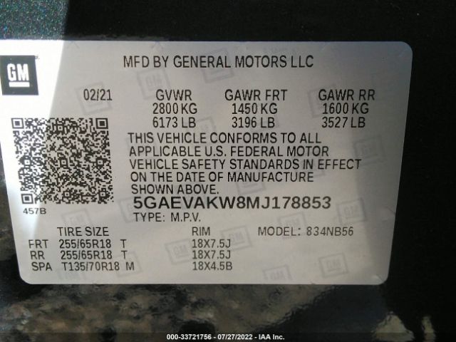 Photo 8 VIN: 5GAEVAKW8MJ178853 - BUICK ENCLAVE 