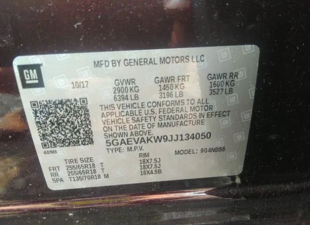 Photo 8 VIN: 5GAEVAKW9JJ134050 - BUICK ENCLAVE 