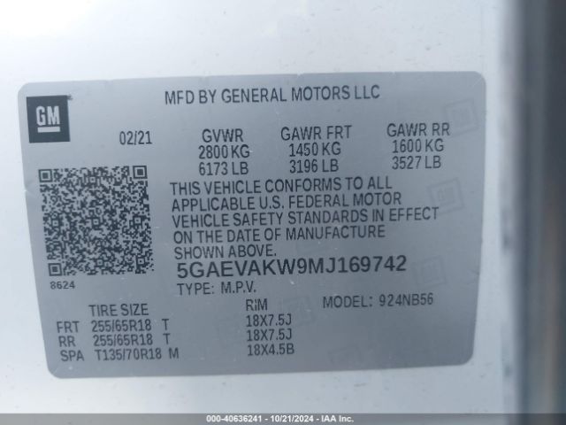 Photo 8 VIN: 5GAEVAKW9MJ169742 - BUICK ENCLAVE 